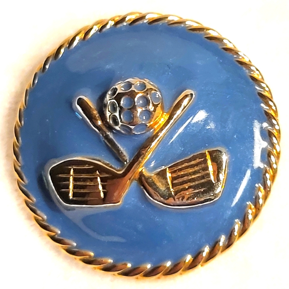 Vintage Golf Themed Blue Brooch / Pendant